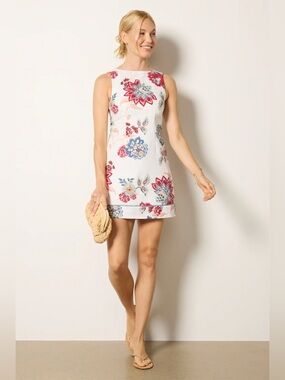 Kivari White Mini Dress with Red & Blue Floral Print